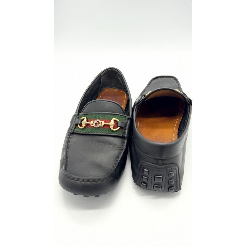 GUCCI Driver Men's Black Leather Horsebit With Web Loafers New UK 7 US 7.5 - Picture 9 of 16